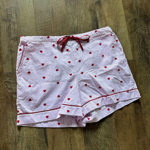 Women's Talbots Pajama Shorts L Pink Red Heart Stripe